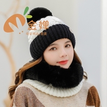 Cap Children Autumn winter Han version Mao Ball wool line hat warm surrounding neck cover headcaps Two sets of outdoor knitted hat Straight camp