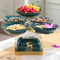 Net red ceramic fruit plate modern simple living room household light luxury snack plate rotating grid melon seed plate coffee table