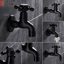 European and American all copper black washing machine faucet single Cold 4 points Quick open faucet extended and thickened antique faucet