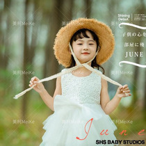 ins small frescoed children Photographic props photoshoot Exterior View Photo Japan Yard Wind Girl Styling Raffi Straw Hat