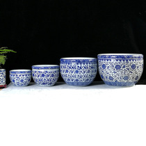 Ceramic tank can grow flowers fish raise turtles seasoning high temperature resistant pig oil cans blue and white porcelain retro soil flower pot bowl
