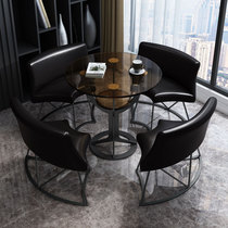 Double-layer tempered glass creative small round table household milk tea shop sales office Leisure meeting table and chair combination