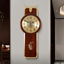New Chinese living room wall clock home silent clock Chinese style fashion light luxury pure copper atmospheric wall deer head clock