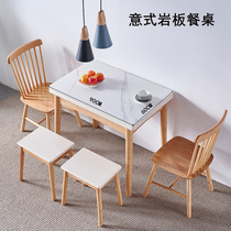 Small-sized rock board table home folding telescopic solid wood dining table and chair combination simple rectangular Nordic dining table