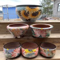 Jingdezhen hand-painted multi-meat flowerpot red pottery with feet flying saucer hat along the breathable group of large-caliber old pile Basin