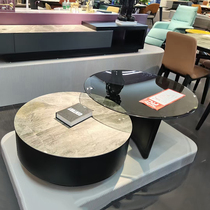 Round coffee table tempered glass combination rotating design Simple modern light luxury small apartment telescopic size round edge few