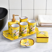 Chinese ceramic bathroom six-piece set of national tide toiletries set hotel tooth mouthwash Cup couple bathroom tray