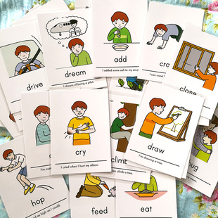 action动作运动动词英文单词教具卡片生活短语英语启蒙彩图闪卡