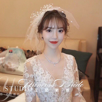 Bride super fairy headdress Japanese and Korean style net yarn bow hair ornaments short veil jewelry wedding dress Mori female travel photography accessories