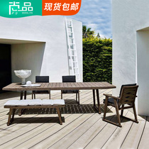  Outdoor solid wood table and chair Courtyard terrace leisure dining table and chair model room villa outdoor high-end anti-corrosion solid wood long table