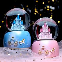 Dream Castle Crystal Ball Rotating Music Box Snowflake Decorations to Send Girls and Girls Birthday Gifts 3d