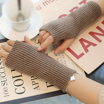 Half-finger gloves women winter double-layer thickened warm Korean cute students write wool five-finger missing gloves work