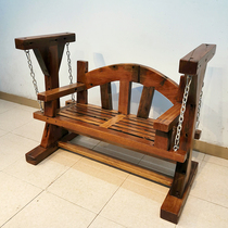 Old boat wood outdoor full solid wood rocking chair balcony home leisure net celebrity double indoor swing hanging chair Garden courtyard