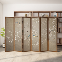 New Chinese screen partition living room Office Home folding mobile porch decoration shielding solid wood landscape flowers and birds