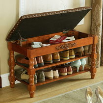 Eurostyle storage wearing shoes stool genuine leather solid wood changing shoes stool domestic shoe cabinet sofa stool containing shoe rack doorway strip stool