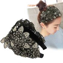 Wide-brimmed embroidery three-dimensional double flower national wind headband women Korean ultra-wide headband women crushed hair to cover white hair headdress