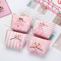 Zero Wallet Woman Pink Leopard Small Key Bag Small Bag Woman South Korea Mini Cartoon Brief student with PU coin bag