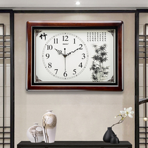 Polaroid large Chinese style mute solid wood retro wall clock antique living room bedroom luxury quartz classical simple clock