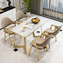 Modern simple light luxury table Net red small apartment 4 people with 6 people marble milk tea shop to negotiate table and chair combination