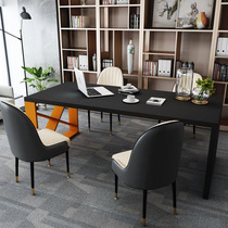 Nordic solid wood desk computer home desk table and chair combination black Orange modern simple meeting long table