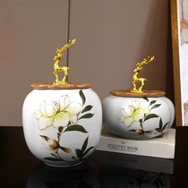 Light luxury ceramic storage cans ornaments creative living room porch deer New Chinese wine cabinet decorations tea cans storage