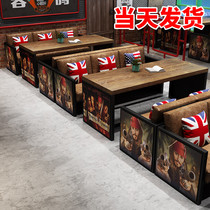 Retro industrial wind deck sofa iron cafe table and chair hot pot restaurant bar sofa deck table and chair combination