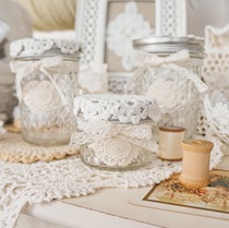 Retro French light luxury handmade custom lace shabby original gift glass jar storage tank