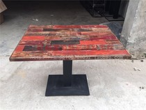  Old pine wood old door panel solid wood old industrial style restaurant wrought iron water pipe hot pot shop bar cafe square table and chair