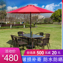 Outdoor table and table umbrella knitted rattan chair outdoor patio open iron art balcony casual modern outside pendulum waterproof terrace combination