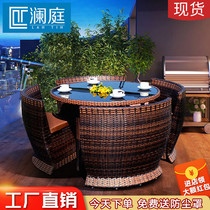 Outdoor leisure table and chairs open-air garden courtyard rooftop rattan rattan rattan chair combined tenor chair yard table and chairs with umbrella