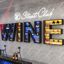 Creative Wrought iron bar wine rack letter shelf Restaurant wall wall luminous decorative rack Bar beer cabinet