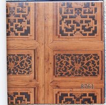 Wallpaper classical Chinese pane wooden screen deep embossed relief porch TV background wall restaurant decoration
