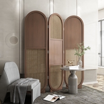Rattan simple solid wood screen Living room bedroom household occlusion decoration entrance Hotel bed and breakfast Classical mobile folding screen