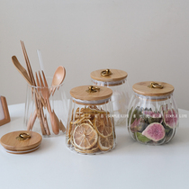 Retro Japanese vertical grain glass jar Miscellaneous grain sealed jar candy jar dried fruit storage tank tea jar