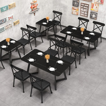 Retro industrial style dining milk tea shop cafe music bar theme restaurant barbecue rock board table and chair combination