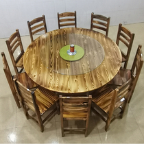 Farmhouse food stall size Round Table restaurant barbecue shop carbonized wood dining table and chair combination hot pot shop table and chair commercial