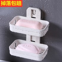 Creative punch-free wall-mounted soap rack bathroom soap box no trace paste double drain soap rack storage rack