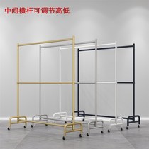 Double-pole coat rack ground bedroom balcony Simple drying hanger double-layer clothes lever lifting storage rack pulley