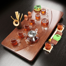 The whole set of Kung Fu tea set Household solid wood small tea tray Tea table Living room drainage glass tea cup simple