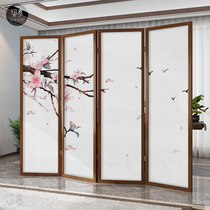 New Chinese screen folding mobile solid wood partition Living room entrance office Antique Japanese wood occlusion decoration