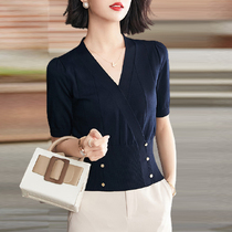Japanese knitwear women 2021 autumn new long sleeve temperament V collar pullover loose foreign atmosphere thin base shirt