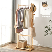 Simple floor hangers solid wood coat rack home bedroom clothes rack living room clothes rack creative wood rack storage rack