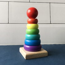 Small-layer laminated rainbow tower wooden tower building block toy seven-layer tower recognition size 1-2-3-year-old baby