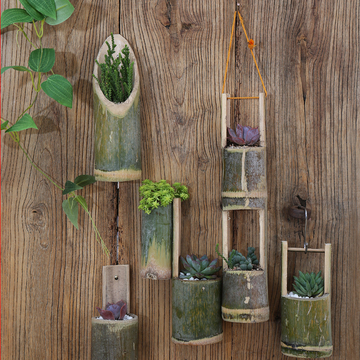 壁挂竹子花盆个性复古创意手工环保垂吊多肉小花盆竹筒盆栽diy