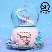 Mermaid Crystal Ball Rotating Music Box Princess Santa Claus Music Box Christmas Eve Birthday Christmas Gift