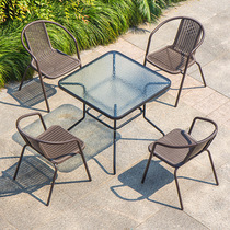 Outdoor table and chairs courtyard Leisure with umbrella combined open-air iron art outdoor balcony rattan chair Three sets waterproof sunscreen