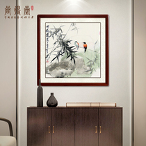 Shangdetang Chinese painting hand-painted authentic living room Chinese decorative painting Study hanging painting flower and bird painting bamboo newspaper peace ink painting