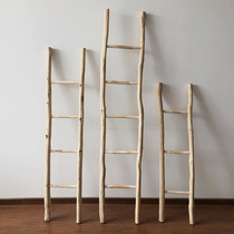 Dry branches Nordic solid wood ladder ornaments Log bed and breakfast trapezoidal storage coat rack Photography props