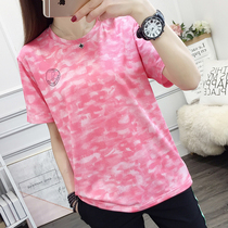 Quick-drying short-sleeved womens summer outdoor exercise sports t-shirt elastic loose breathable top hiking casual round neck half sleeve