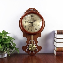 Solid wood New Chinese hanging bell Living room retro clock muted creative home quartz clock performance minimalist clock wall